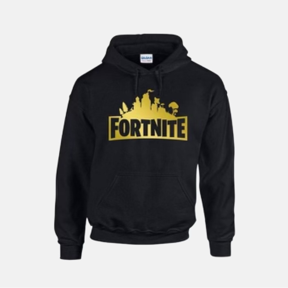 Fornite Hoodie Pullover Graphic Print Gamers Black Kids